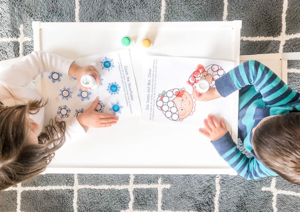 Use these free printable Christmas dot activity pages to practice fine motor and visual motor skills with your toddler or preschooler.