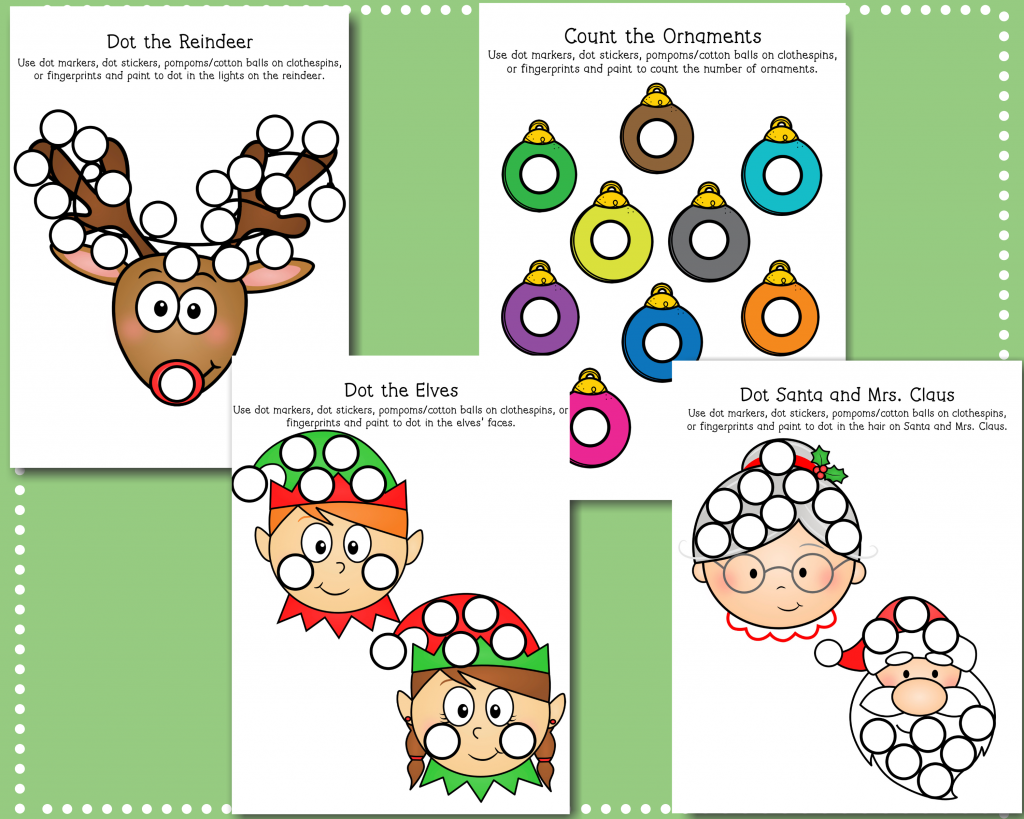 Use these free printable Christmas dot activity pages to practice fine motor and visual motor skills with your toddler or preschooler.