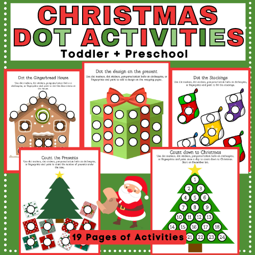 Use these free printable Christmas dot activity pages to practice fine motor and visual motor skills with your toddler or preschooler.
