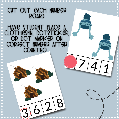 This free printable winter activity involves counting, fine motor skills, & learning for toddlers & preschoolers learning number recognition