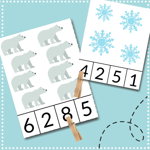 This free printable winter activity involves counting, fine motor skills, & learning for toddlers & preschoolers learning number recognition