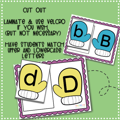 Teach children how to recognize & match uppercase and lowercase letters with this free printable winter activity for toddlers & preschoolers