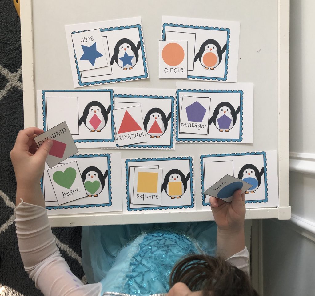 Teach your toddler or preschooler their shapes as they learn to match with this fun, low-prep, winter and fine motor activity