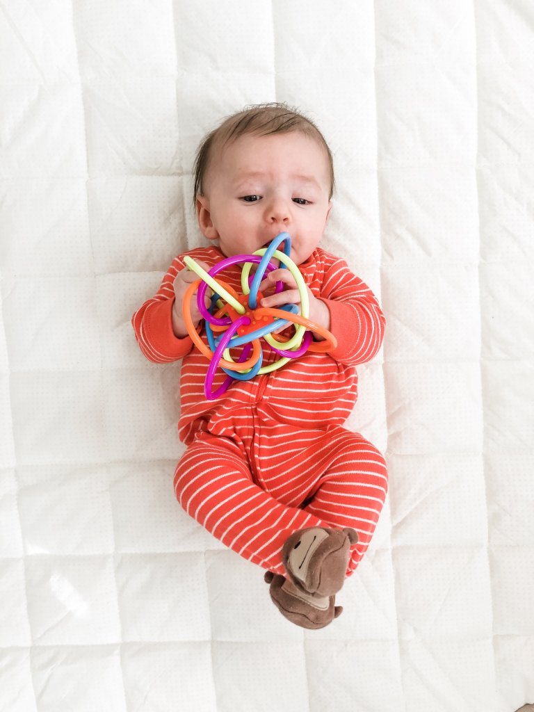 Some great developmental toy options for your 3 to 6 month old baby that will help them to explore, discover, play, & learn.
