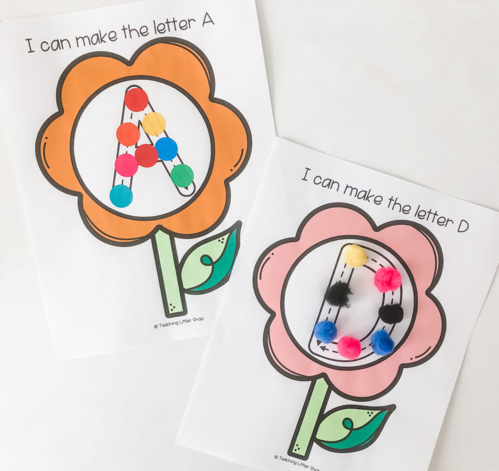 Help your preschooler practice letter formation with this spring flower free printable. Use sensory materials to write, draw, & trace letters