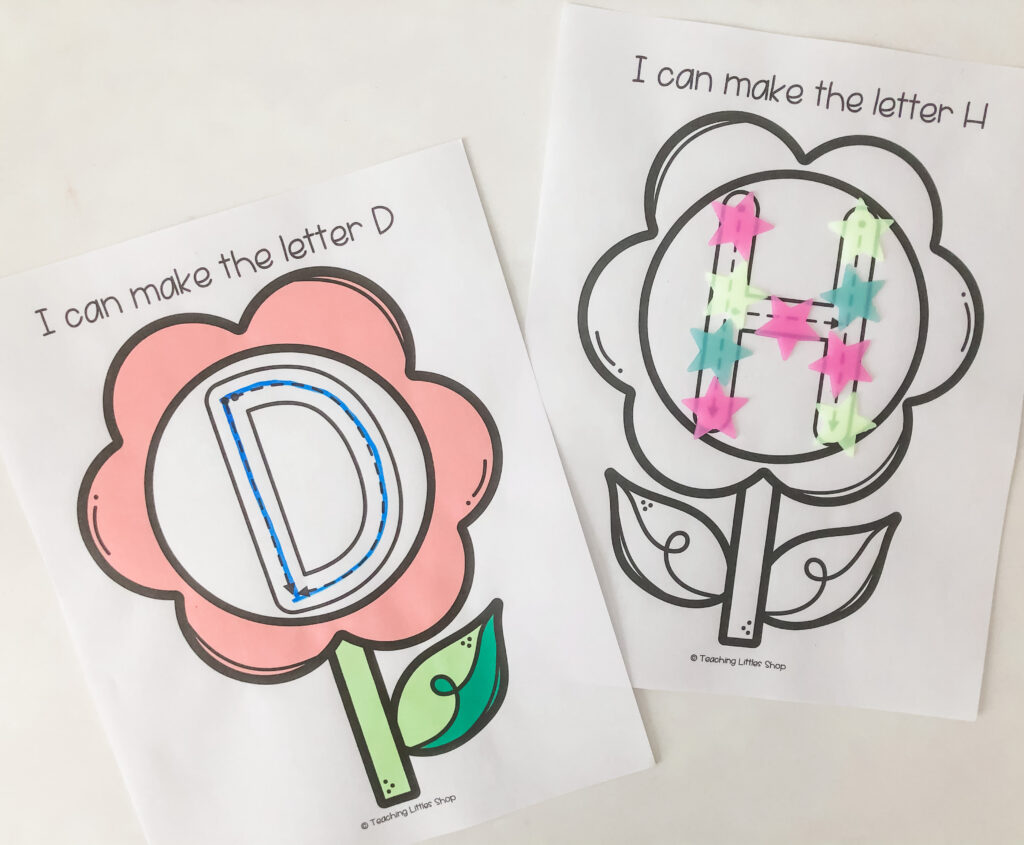 Help your preschooler practice letter formation with this spring flower free printable. Use sensory materials to write, draw, & trace letters