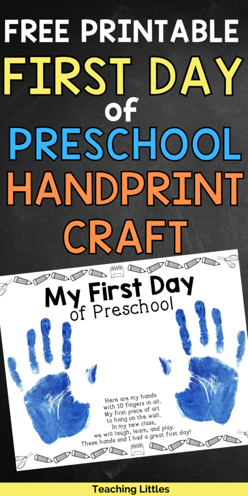 Use this first day of preschool handprint craft and activity for your little ones to decorate the room and a keepsake for parents