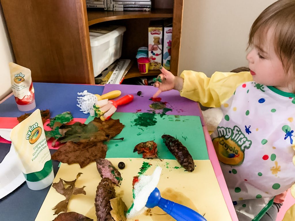 Use this fun fall leaf painting activity with your toddler to improve developmental skills like fine motor, sensory, language & cognition