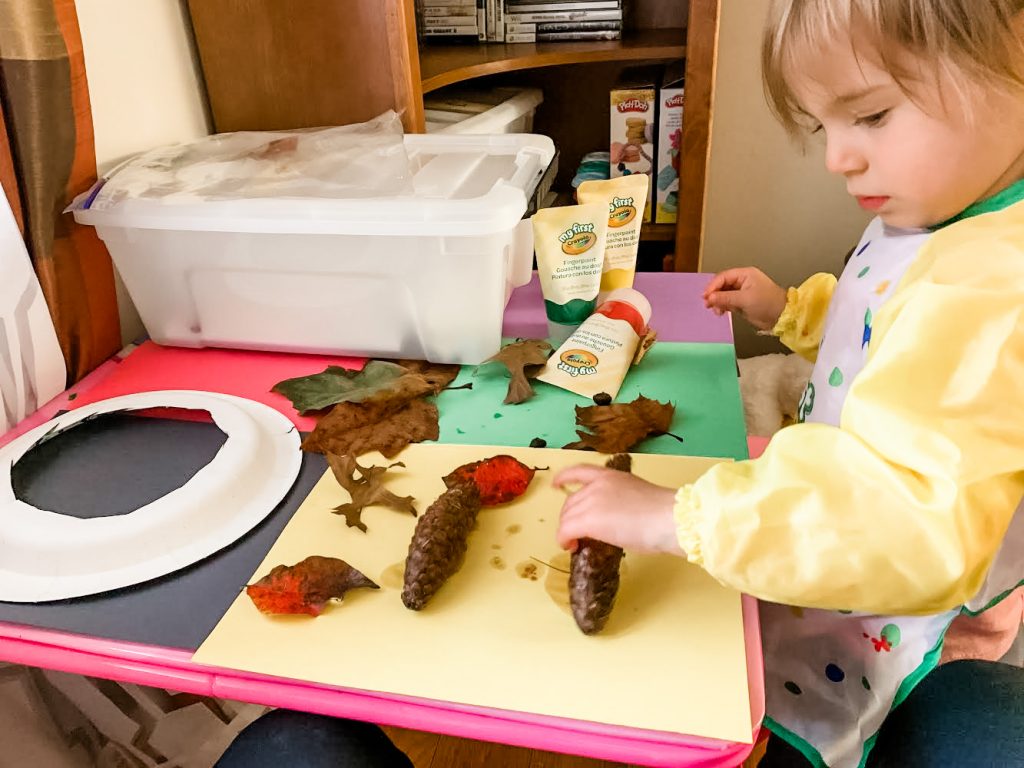 Use this fun fall leaf painting activity with your toddler to improve developmental skills like fine motor, sensory, language & cognition