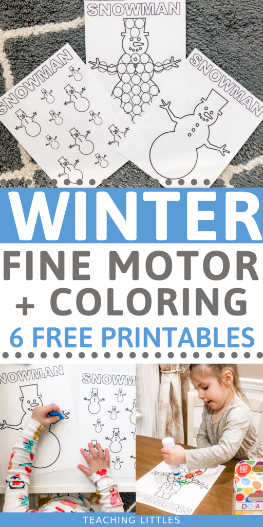 Simple winter coloring and fine motor printable sheets for toddlers to learn colors, counting, and letters of the alphabet. Download these free pages today!