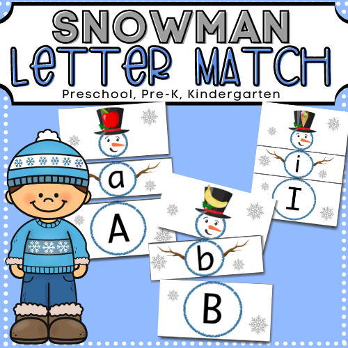 This free printable preschool winter activity involves matching upper & lower case letters, and letter sound, to complete the snowman.
