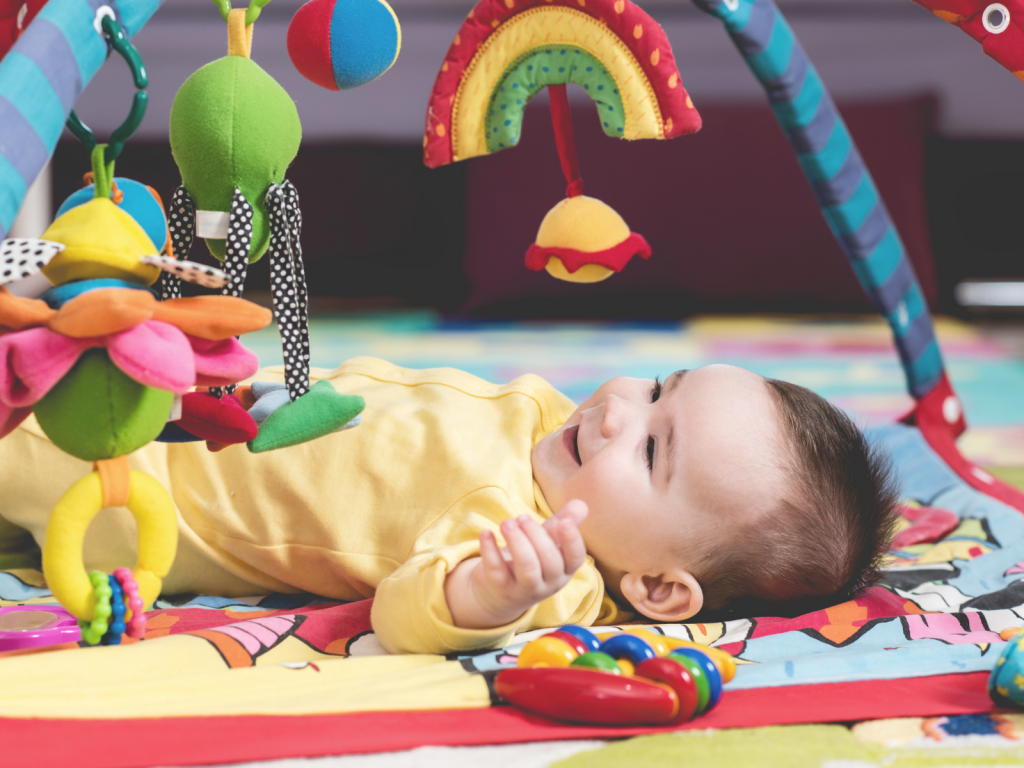 Here are several baby activities for your 3 to 4 month old. Playing with your baby will stimulate their senses & improve motor development, cognition, and language