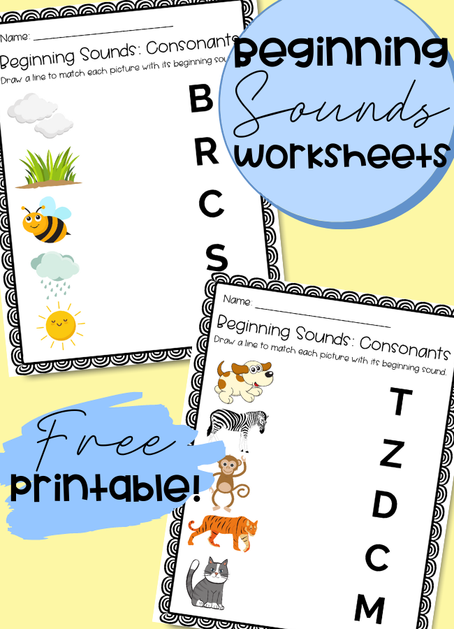 These beginning sounds worksheets free printable is a 6 page activity that will help preschoolers or kindergarteners develop phonics & phonemic awareness in preparation for early reading.