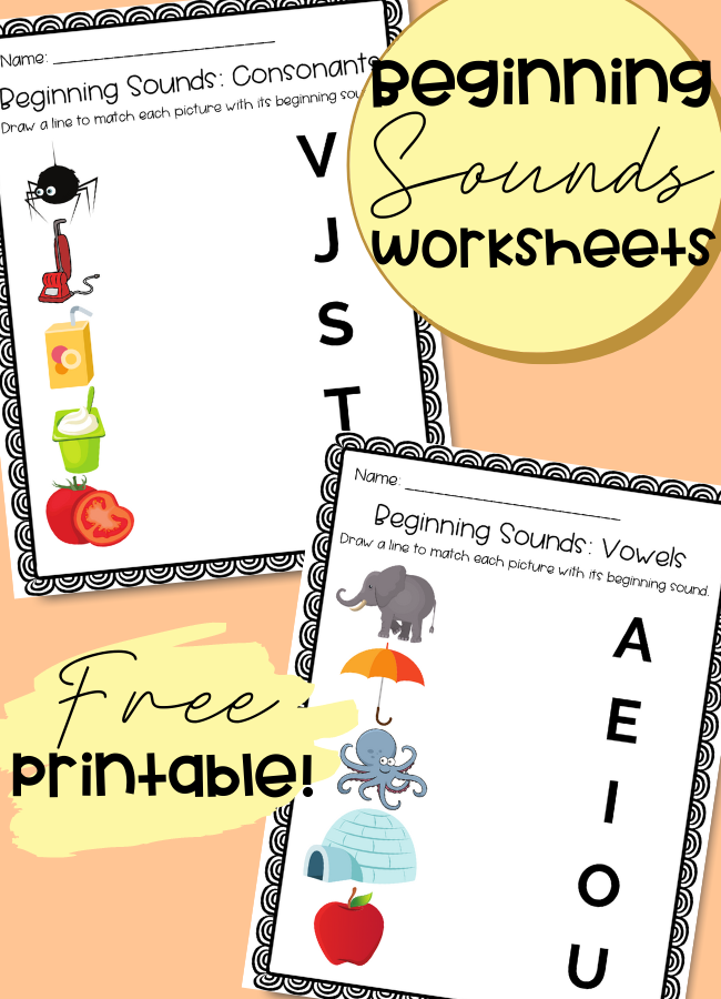 These beginning sounds worksheets free printable is a 6 page activity that will help preschoolers or kindergarteners develop phonics & phonemic awareness in preparation for early reading.