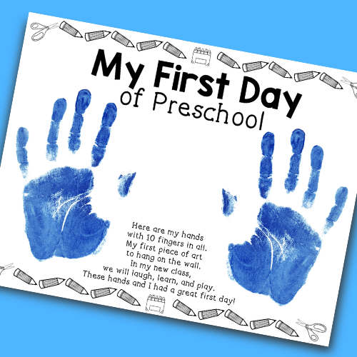 Use this first day of preschool handprint craft and activity for your little ones to decorate the room and a keepsake for parents