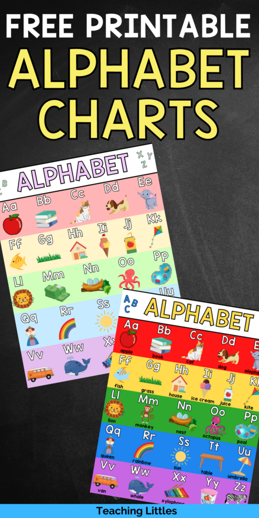 This free printable alphabet chart is helpful for toddlers through kindergarten to learn and identify letters and the sounds that they make. Hang the kindergarten abc chart up or keep it close and read to them.