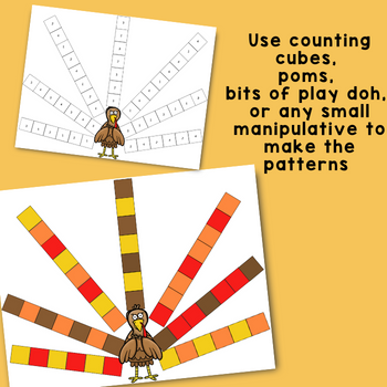 Your preschool students will learn basic math patterns while improving fine motor skills with free printable Thanksgiving turkey pattern mats